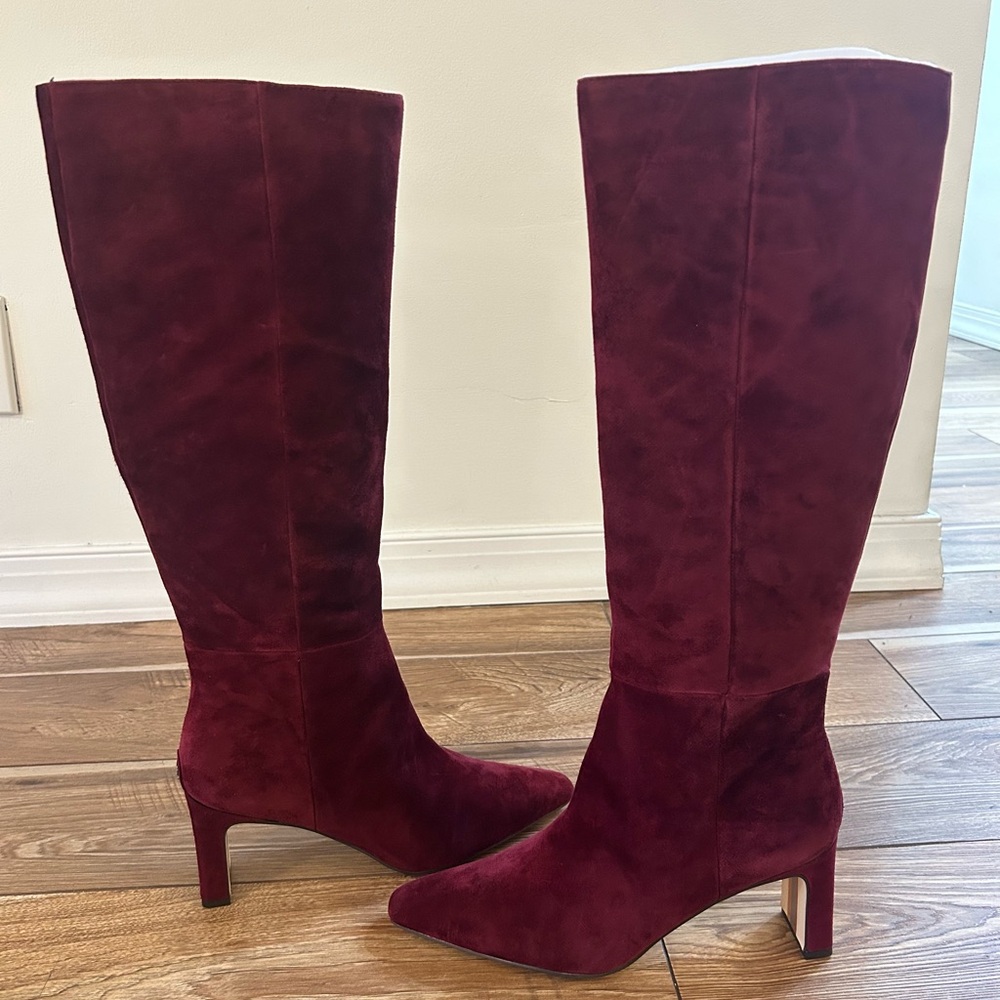 Sam Edelman Sylvia Burgundy Suede Knee High Boots Size 9.5 New In Box